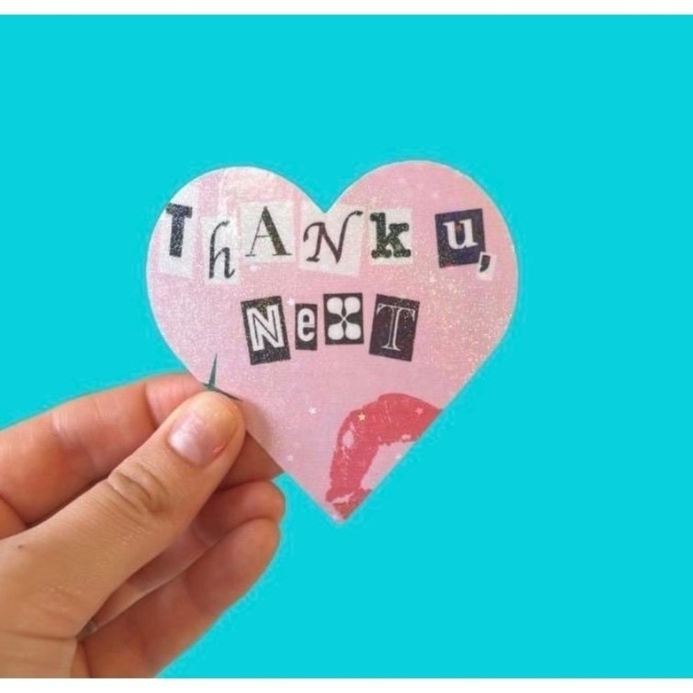 Ariana Grande Thank U Next Heart Sticker Pink Glitter Ransom Lettering Decal
